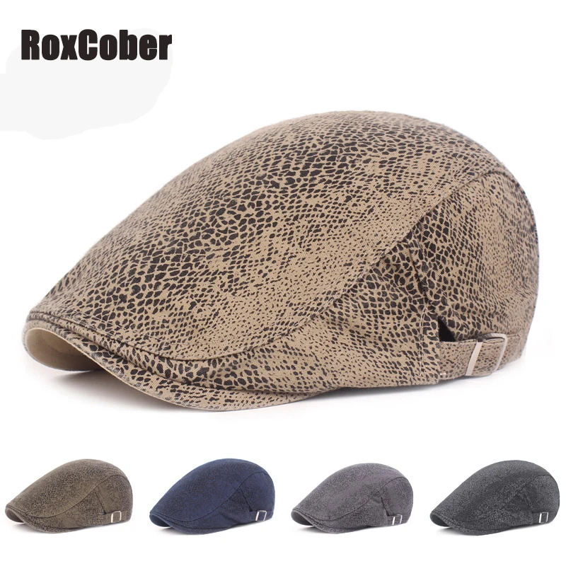 Береты RoxCober хлопковая кепка Гэтсби со змеиной текстурой Мужская плюща летняя для