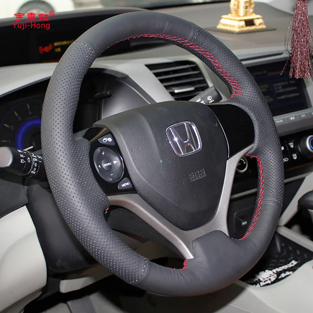 Верхний слой из натуральной коровьей кожи Автомобильный руль чехлы для Honda Civic 9