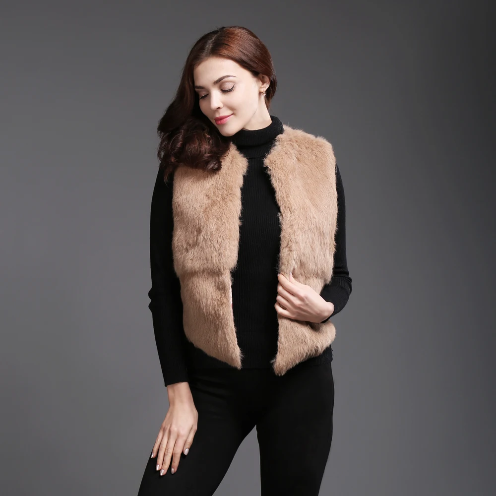 2020 брендовый Короткий стильный жилет из натурального кроличьего меха зимний