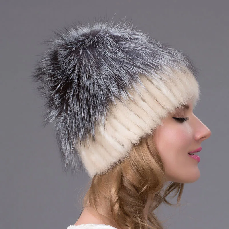Женские головные уборы зимние натуральный мех норки шапка с мехом черно бурой