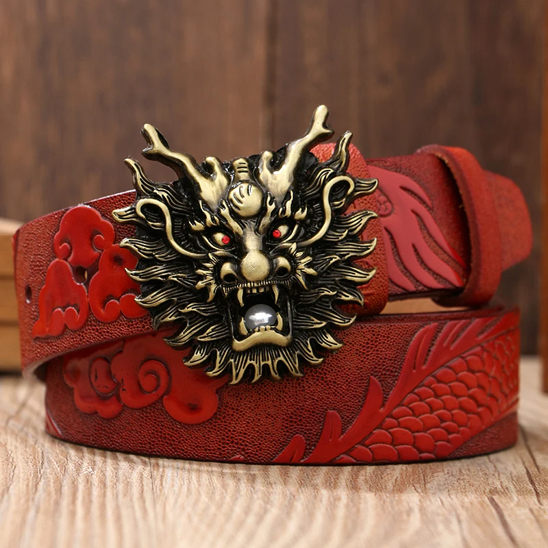 Ремень мужской кожаный с пряжкой дракона Модный повседневный Гладкий пояс из