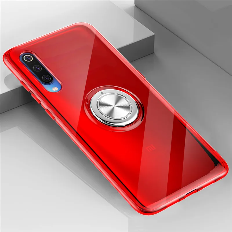 Red Прозрачный силиконовый чехол для Xiaomi mi 9 SE 8 mi 9 mi 8 с защитой от отпечатков пальцев металлическое кольцо противоударный чехол красный mi Note 7 Pro чехол s Note7 - Цвет: Red