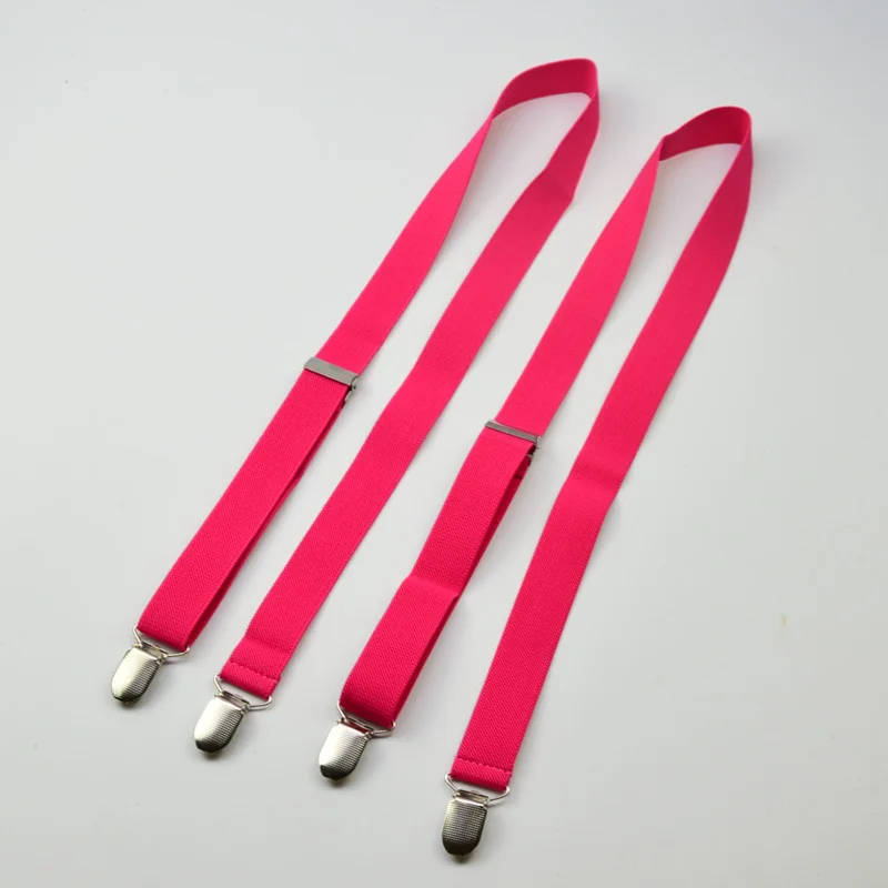 rose red Черные мужские подтяжки с 4 клипсами без крестов для взрослых 2,5 см, женские штаны с регулируемыми подтяжками серого цвета - Цвет: rose red