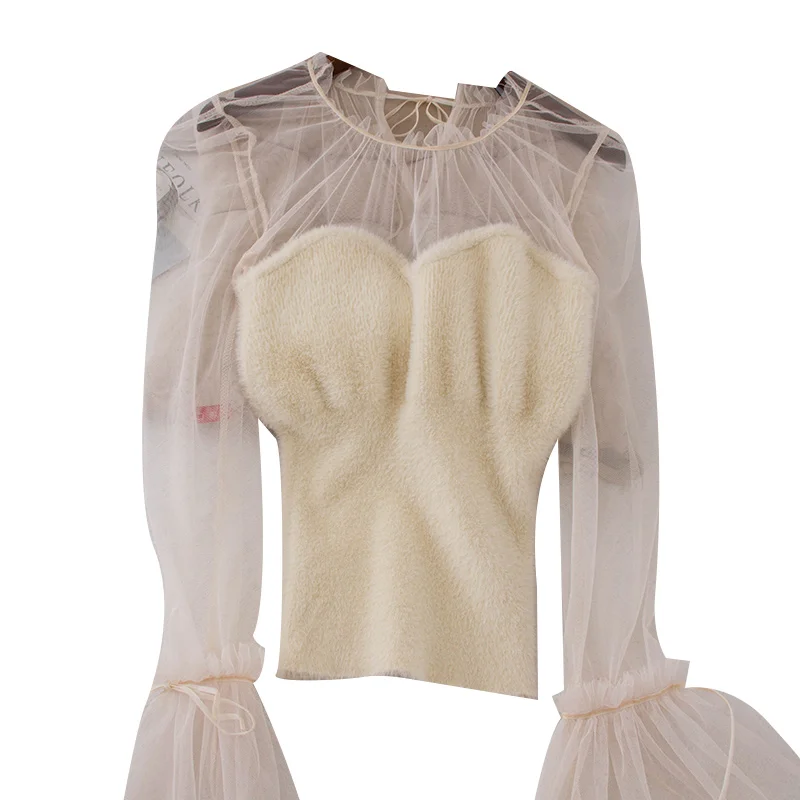 Дамы топы корректирующие 2019 Весна Корейская модная одежда blusas femininas elegante сетки с