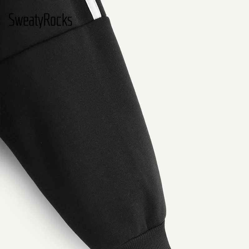 SweatyRocks черная ветровка на молнии с рукавом реглан уличная куртка-бомбер с капюшоном женская спортивная одежда пальто и куртки