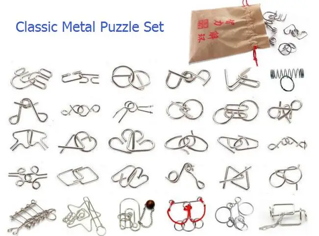 

9/24/30PCS per Set IQ Metal Wire Puzzle Logic Mind Brain Teaser Magic Puzzles Game for Adults Children