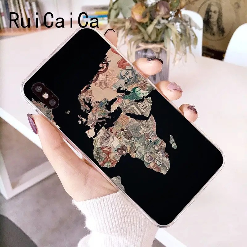 RuiCaiCa карта мира план путешествия мягкий чехол для телефона из ТПУ iPhone 6S 6plus 7plus 8