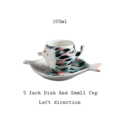 Left 105ml cup set Ручная работа 3D форма рыбы керамическая чашка с блюдцем кофейная чашка набор послеобеденный черный чай фарфоровая чайная чашка пара подарок кружка с двойными стенками - Цвет: Left 105ml cup set