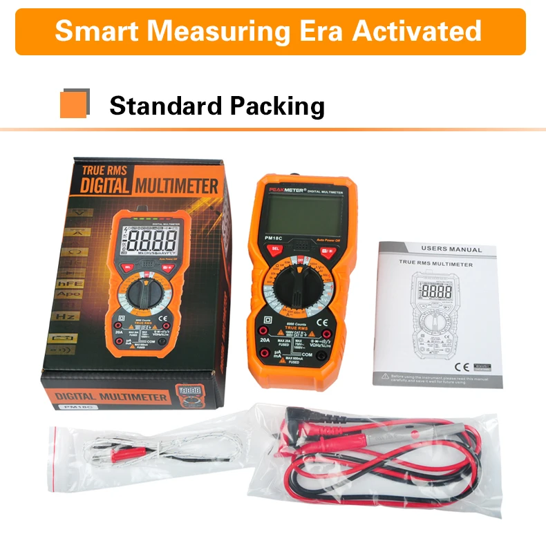 PEAKMETER PM18C цифровой мультиметр с истинным RMS AC/DC сопротивление напряжения Емкость Частота Температура NCV тестер