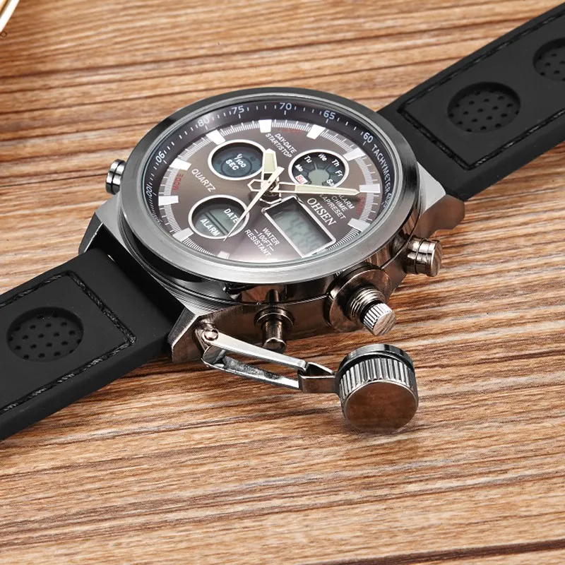 Мужские спортивные кварцевые часы с будильником и двумя часовыми