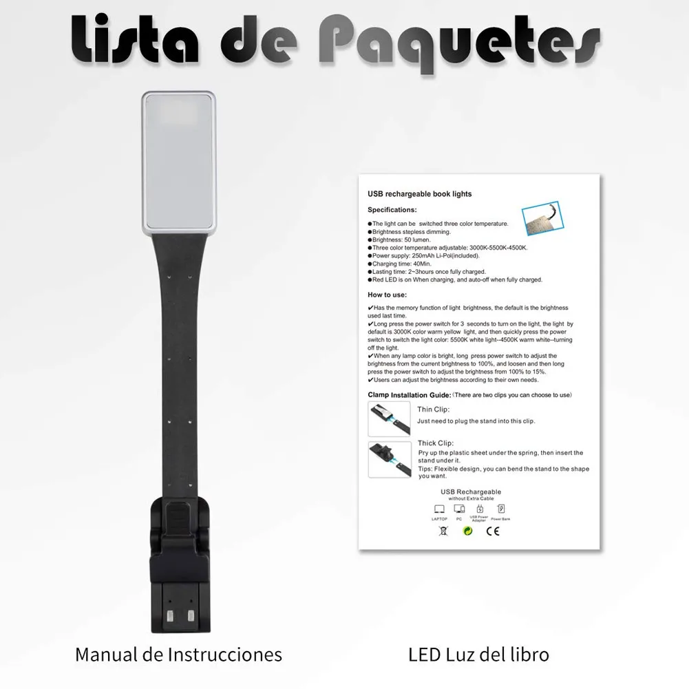 Новый мини USB LED лампа для чтения книга клип 3 цвета яркость 360 градусов