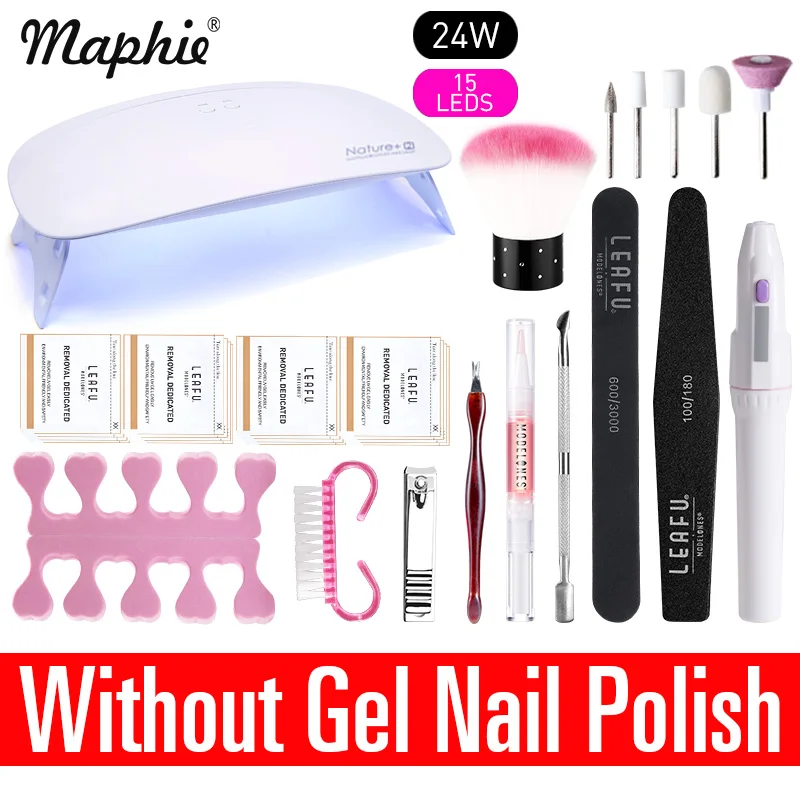 Maphie УФ светодиодная лампа для дизайна ногтей маникюрный набор профессиональный УФ-гель для ногтей наборы 12 цветов гель лак основа верхнее покрытие наборы для ногтей - Цвет: 24W Without Gel