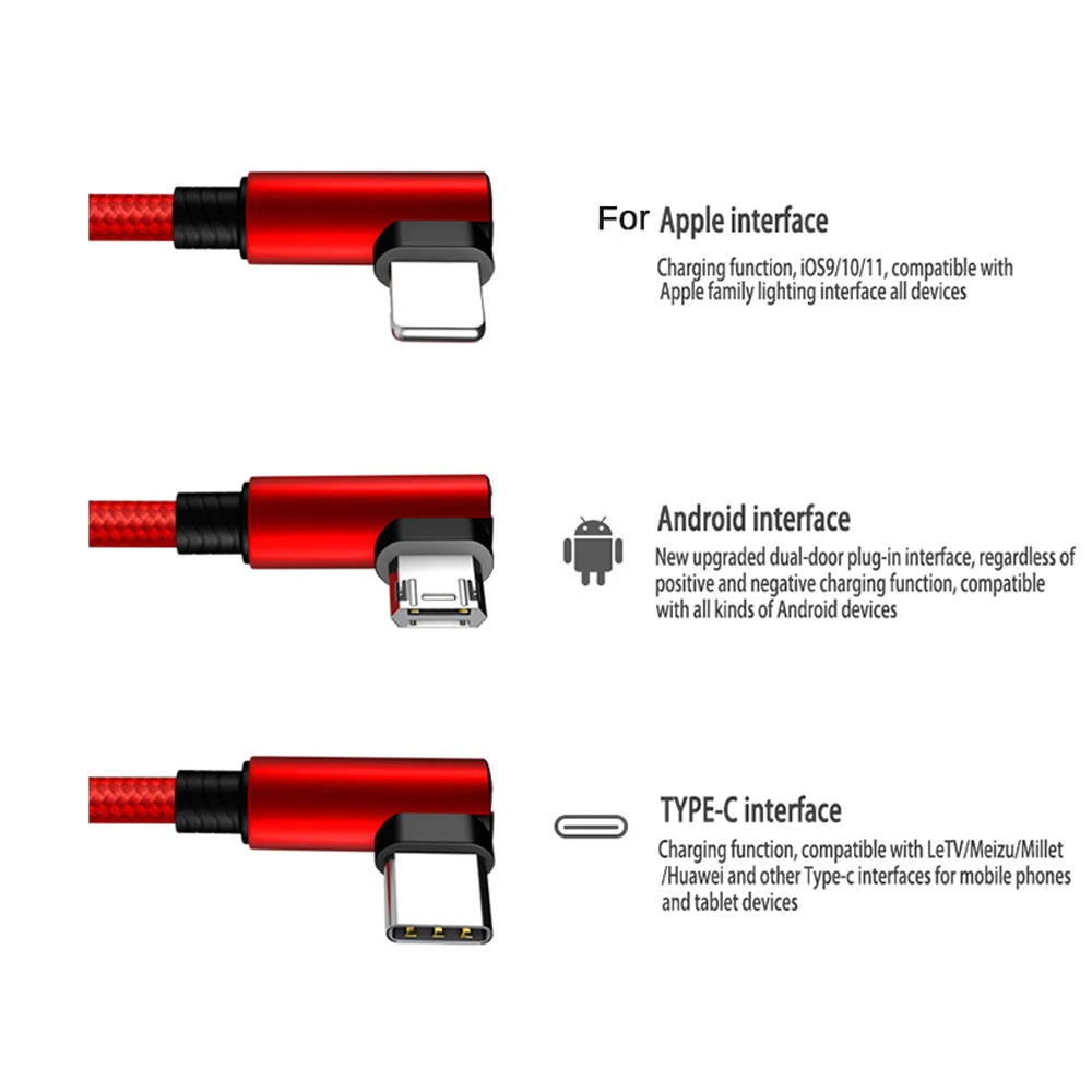 QC 3,0 двойной локоть мобильный телефон USB кабель для передачи данных Micro usb type C кабель для samsung Galaxy S9 S8 Plus зарядный кабель