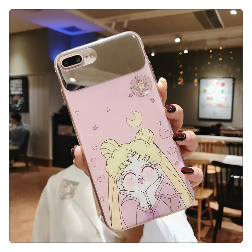 Для iphone 8 plus Милая наклейка луна-зеркало матроска мягкий чехол + стеклянная пленка