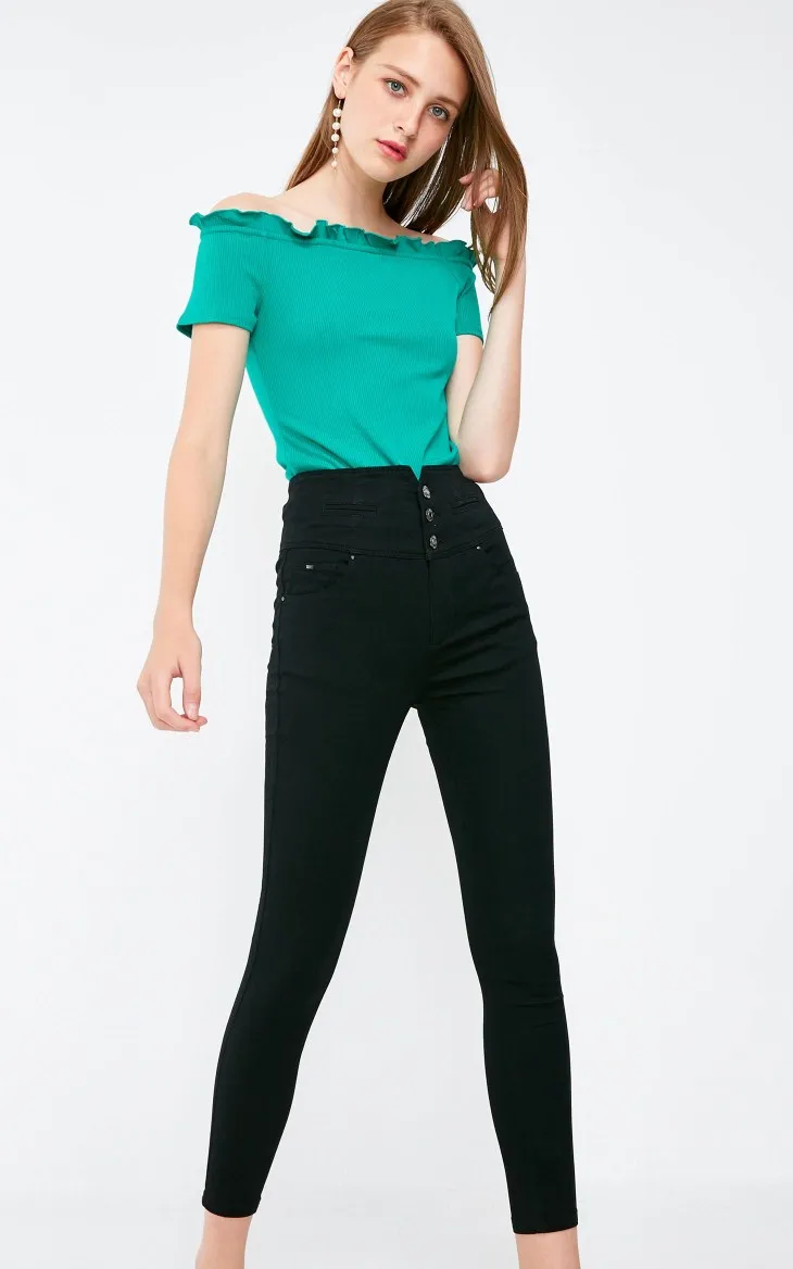 Vero Moda новые женские декоративные пуговицы Высокая талия стрейч облегающие укороченные джинсы | 318349518