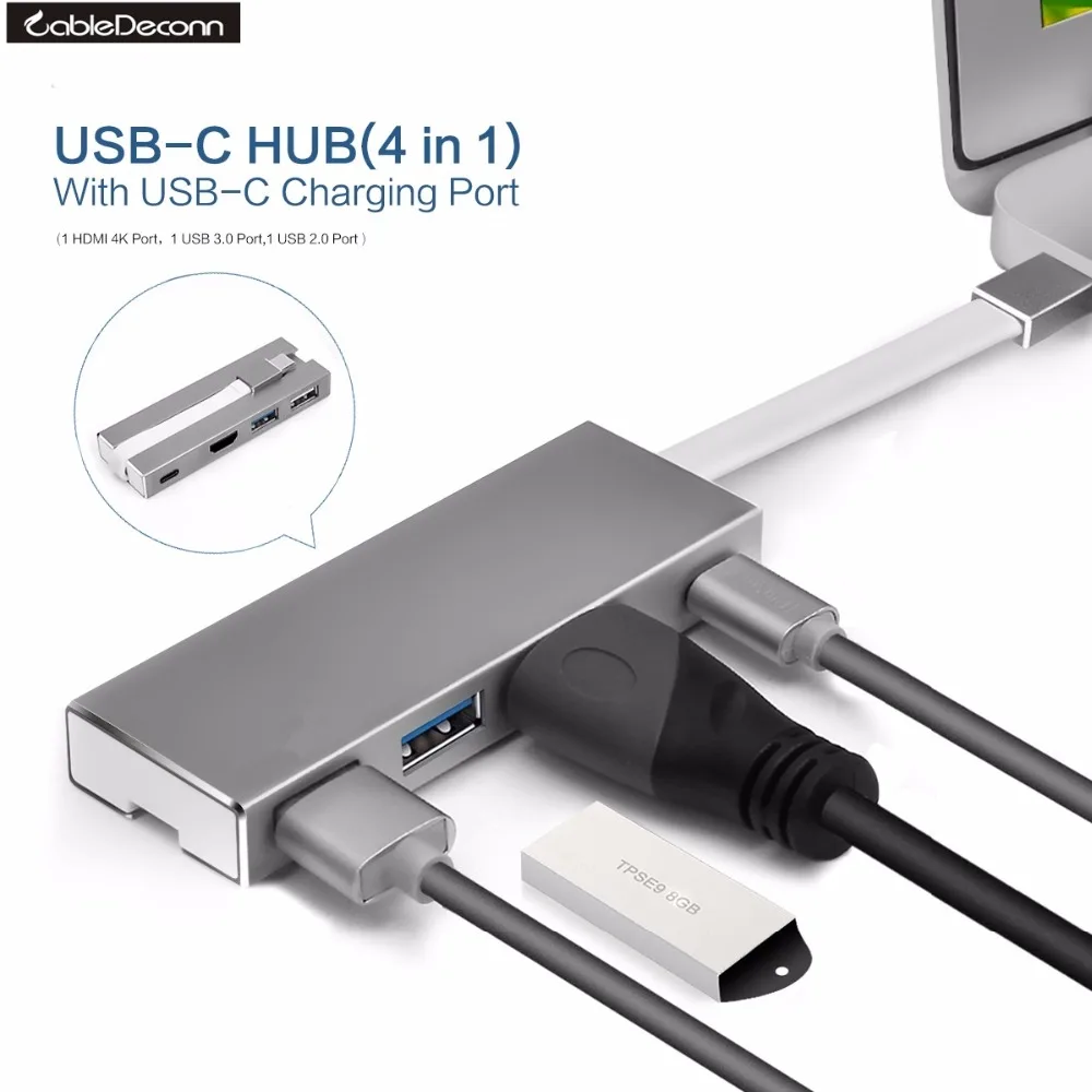 Док станция Thunderbolt 3 4в1 USB Type c к UHD HDMI 4K USB3.0 концентратор USB2.0 C PD зарядка мини адаптер