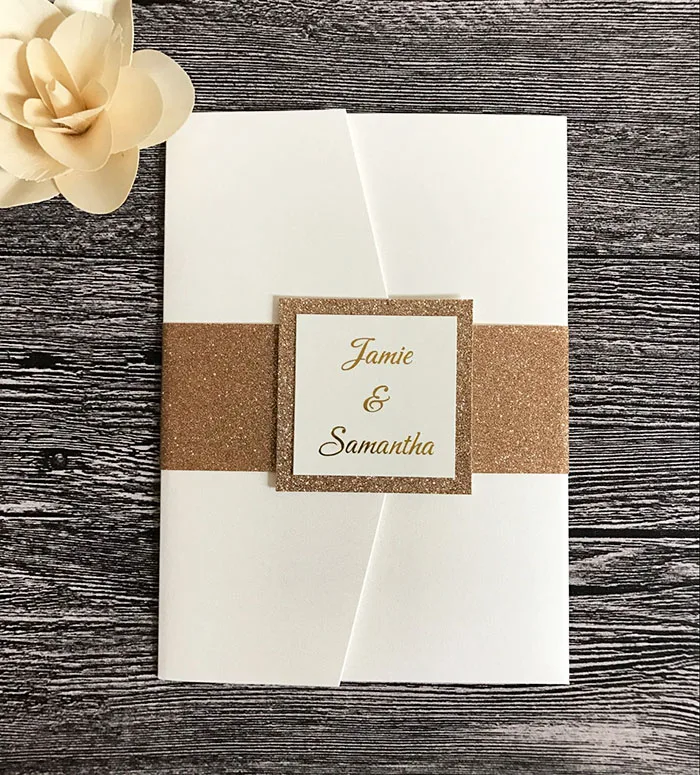 Блестящие свадебные приглашения Pocketfold с бандажом для живота CA0766|pocketfold wedding