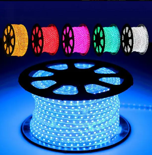 Супер яркость 3 чипа/светодиод 220 В гибкая 5050 110 rgb Светодиодная лента с