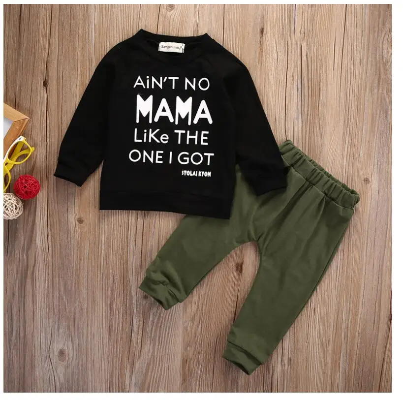 Baby Clothing Sets Kids Newborn baby Boys Girls Long Sleeve Letter T-shirt +cotton Pants Infant Clothes Outfits 0-24M |