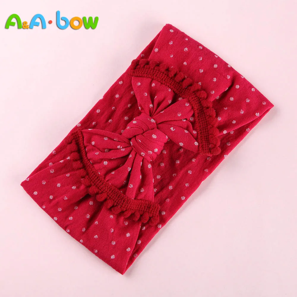 dark red(1) 1 шт., новые модные детские нейлоновые повязки в горошек, нейлоновые повязки на голову с бантиком, нейлоновые повязки на голову с узлом, тюрбан, аксессуары для волос для девочек - Цвет: dark red(1)