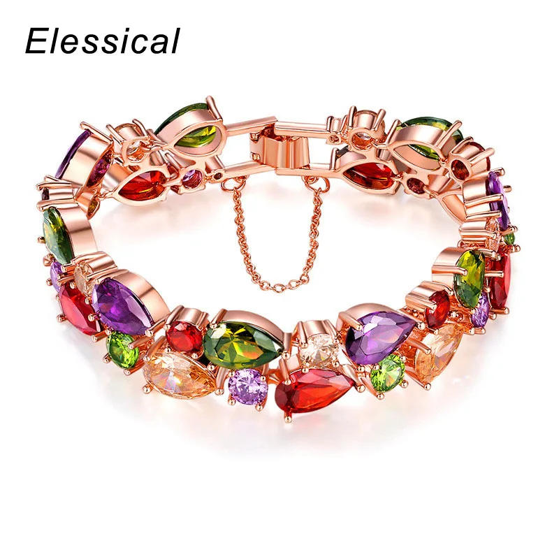 Elessical Мона Лиза 4 размера Цветной циркон браслет красочный розового золота Jewelry