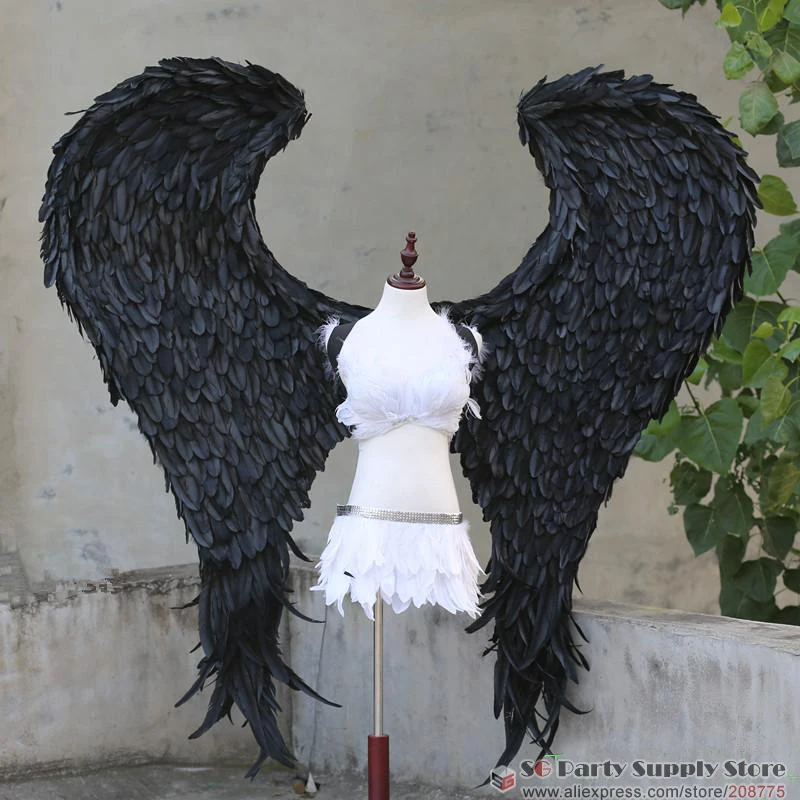 Новый костюм для взрослых с черным дьяволом перьями крыльями косплей фотографии