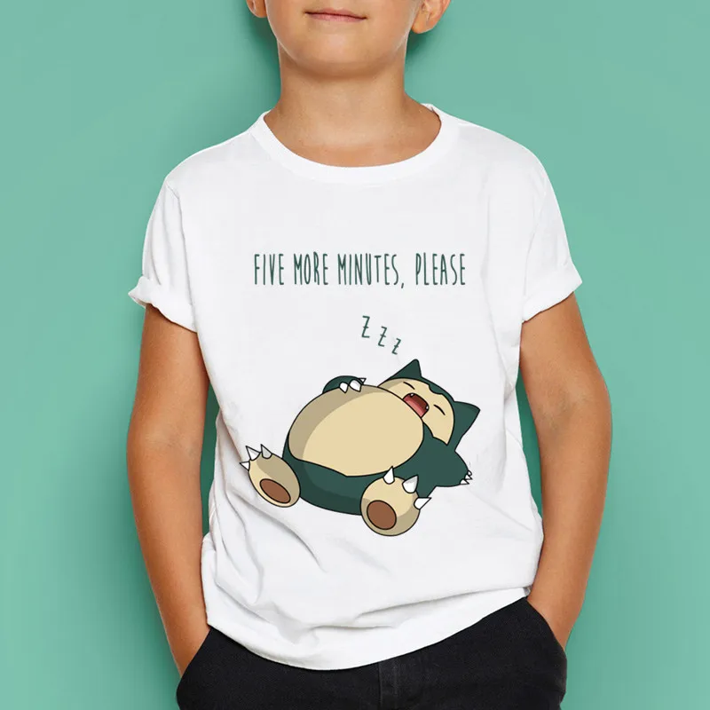 Футболка с принтом Pokemon Funny Snorlax Nope Детские повседневные топы короткими рукавами