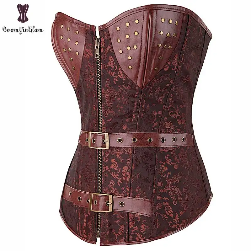Simple Steampunk Corset Overbust Rivet Bra Bustier Punk Plus Size Corselet Floral Belt Korset Gothic Zipple Waist Slim Cincher |