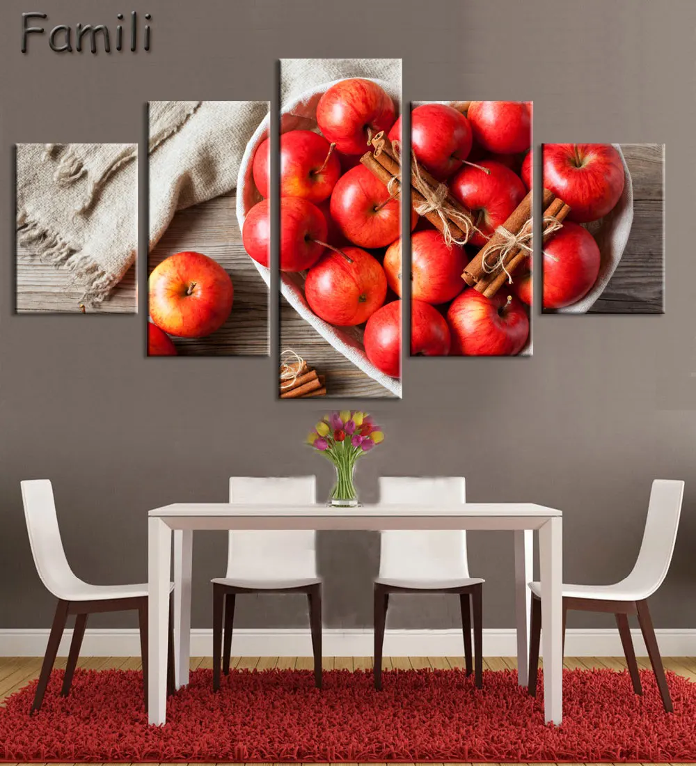 

Canvas painting 5 panel Restaurant Fruits Orange grape green apple wall art Modern Modular pictures On for kitchen decor poster