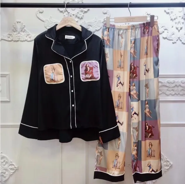 Новинка 2019 весна-осень женский Шелковый костюм с принтом манга женские брюки