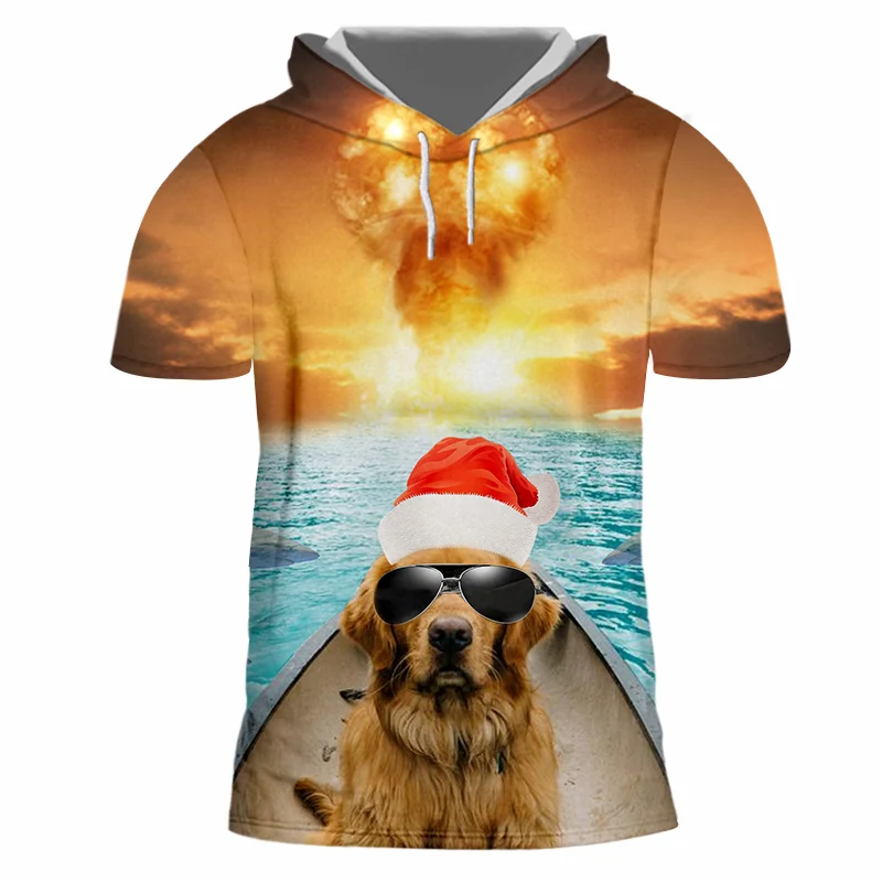 OGKB Рождество 3D печать рыбы и солнцезащитные очки собака футболка Личность взрыв