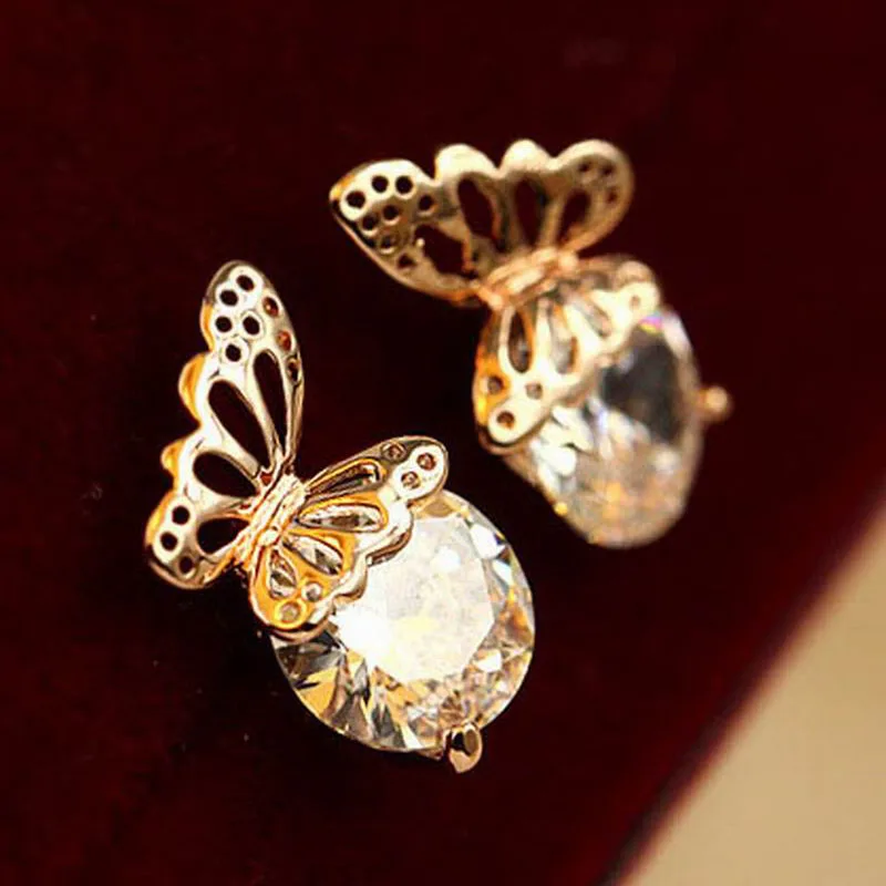 7 пара/лот Хит продаж выдалбливают циркон серьги бабочки модные корейские для