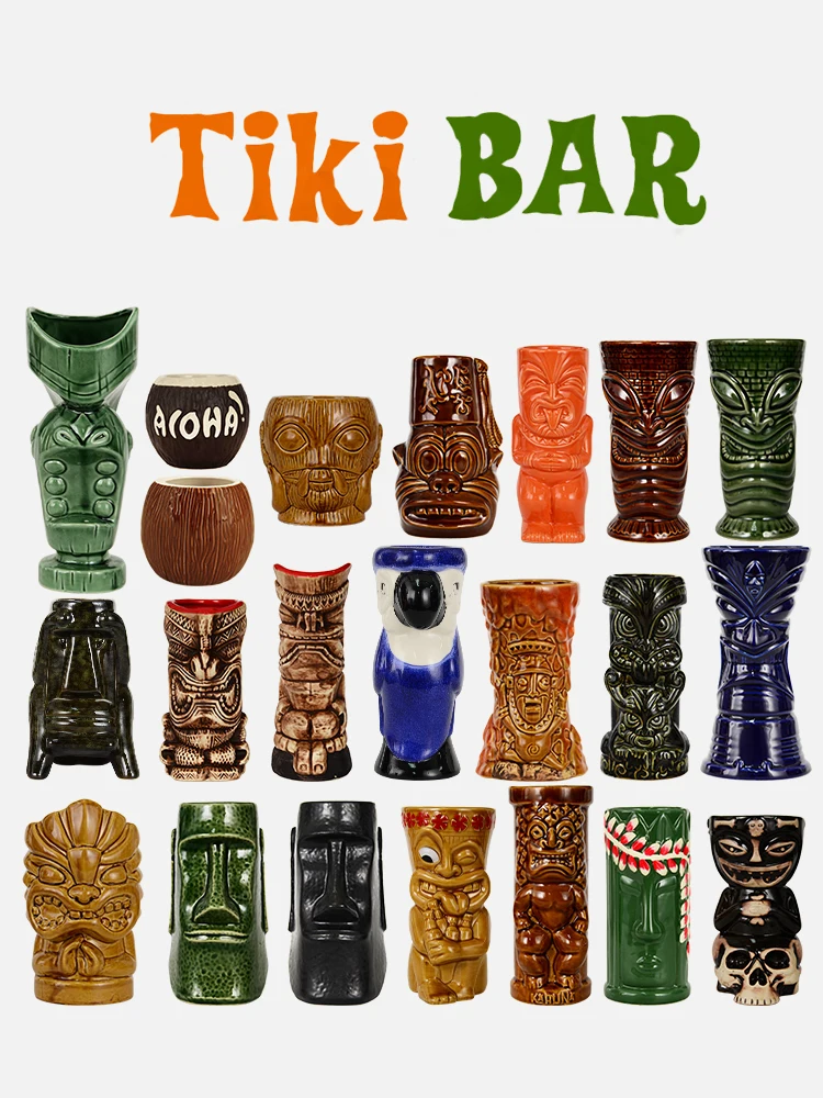 Гавайские кружки Tiki, Коктейльная чашка, пивная кружка для напитков, кружка для вина, керамические кружки Tiki, отлично подходят для коктейльных напитков