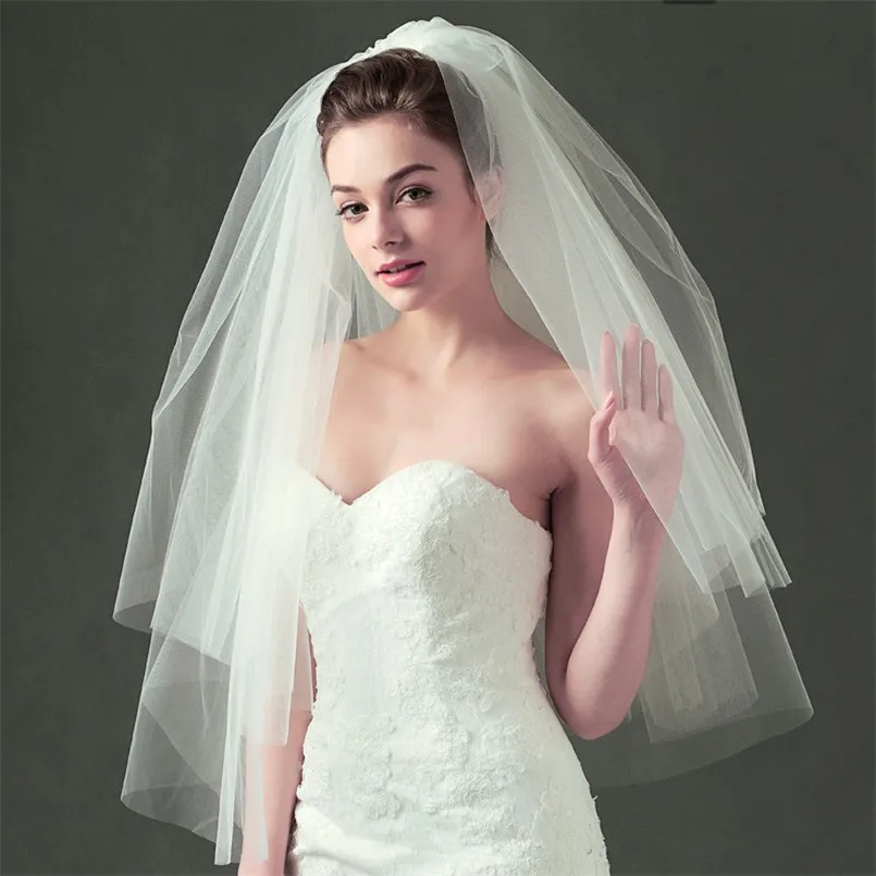 Romantic Korean Style Short Two-Layer Wedding Veils With Combs Simple &amp Elegant Organza Bridal Cheap Velo Novia | Свадьбы и