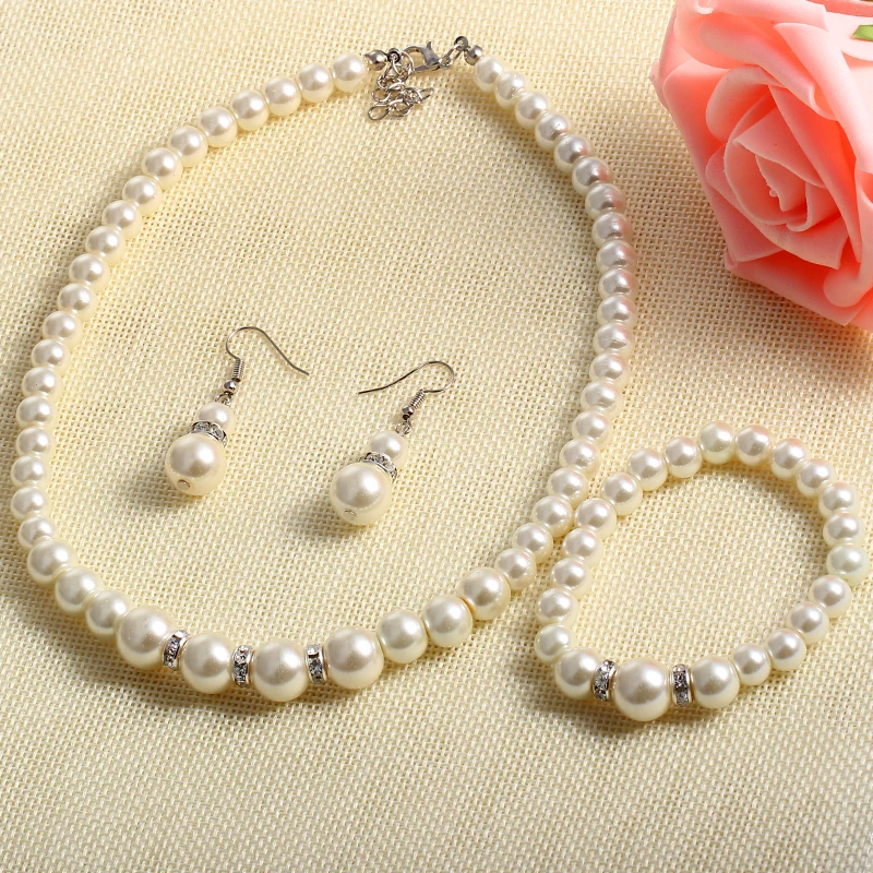 Свадебный комплект из колье браслета и кольца с искусственным жемчугом|bridal jewelry