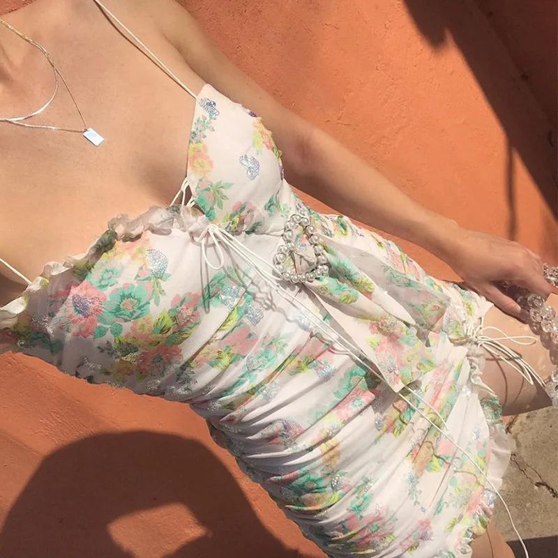 Пикантные вечерние Клубные Спагетти с цветочным принтом платье Лето для женщин