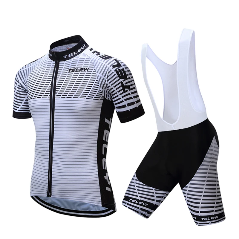 2021 TELEYI Cycling Team Clothes Men's Cycle Bike Short Sleeve Jersey Bib Shorts Sets White S-4XL