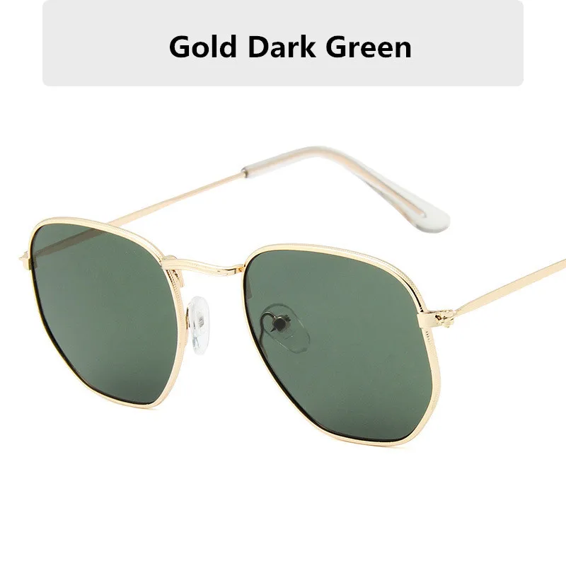Gold D-Green Занавес, шестигранные солнцезащитные очки для женщин, фирменный дизайн, маленькие квадратные солнцезащитные очки для мужчин, металлическая оправа, для вождения, рыбалки, солнцезащитные очки для женщин - Цвет линз: Gold D-Green