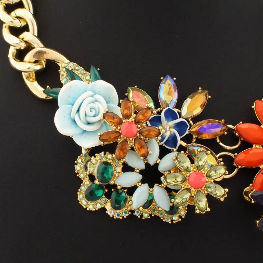 Danfosi Big Brand Vintage Gold Color Exaggerated Luxury Crystal Resins Flower Collar Choker Necklace Statement JC Maxi Jewelry|brand jewelry|jewelry