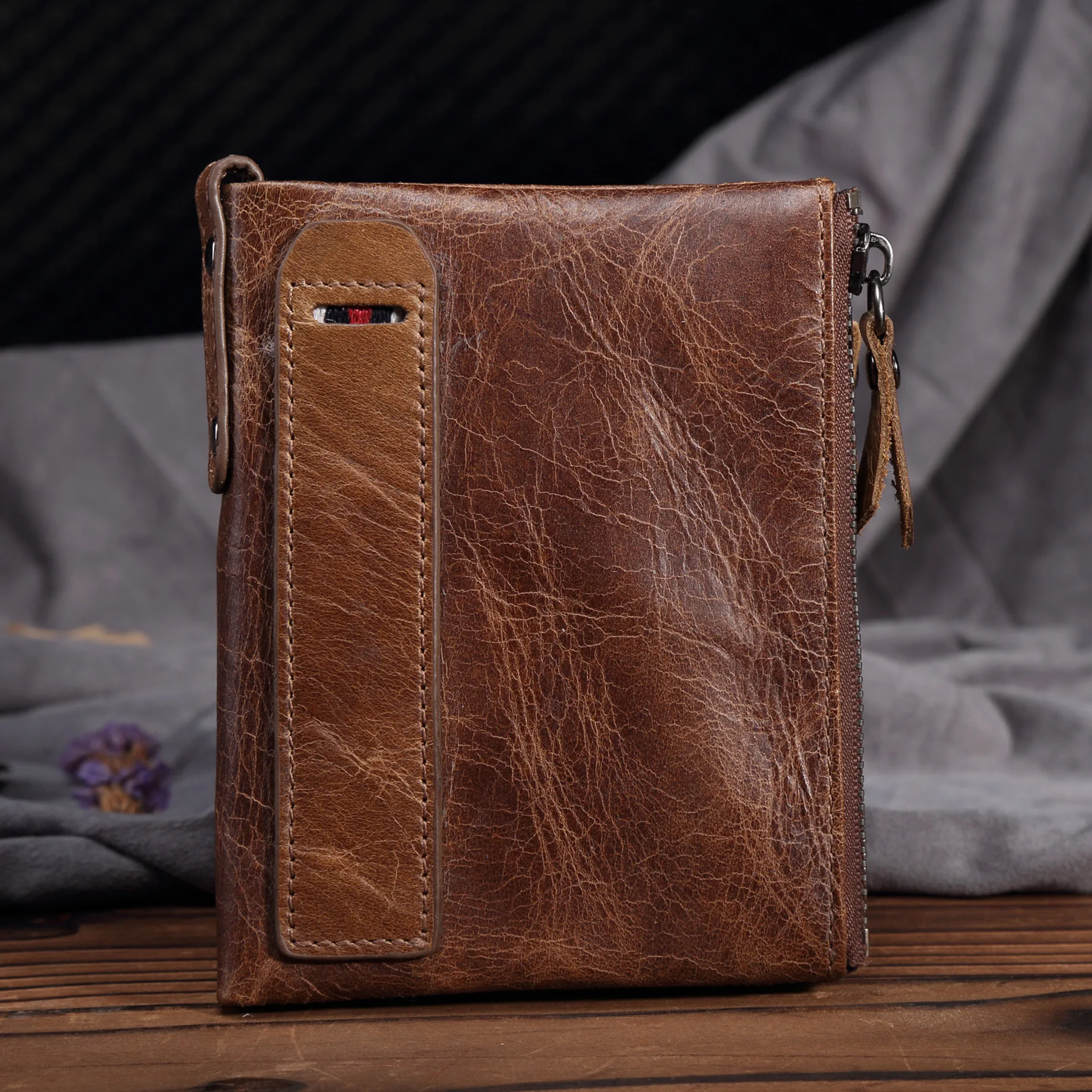 Пояса из натуральной кожи для мужчин Винтаж RFID Блокировка бумажник Малый Crazy Horse