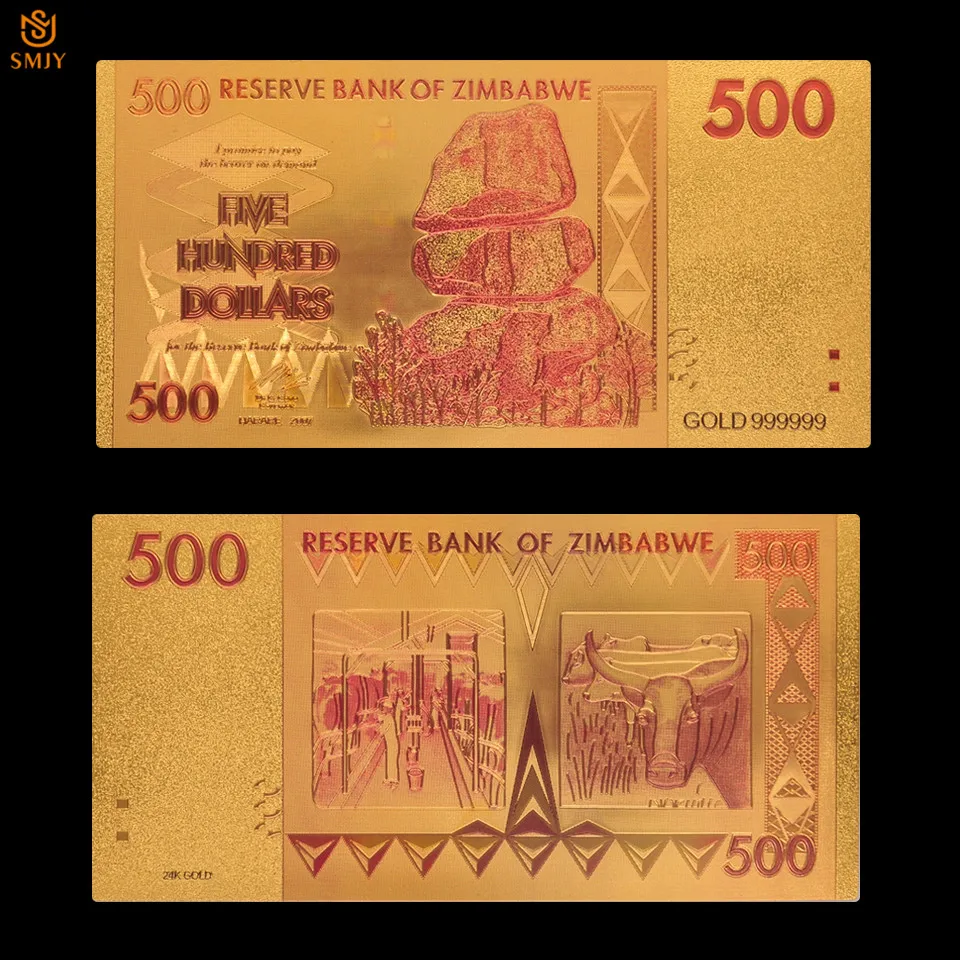 10PCS/Lot Zimbabwe Currency Paper 500 Dollar Money in 24k Gold Plated Banknote Collections And Holiday Gifts | Дом и сад