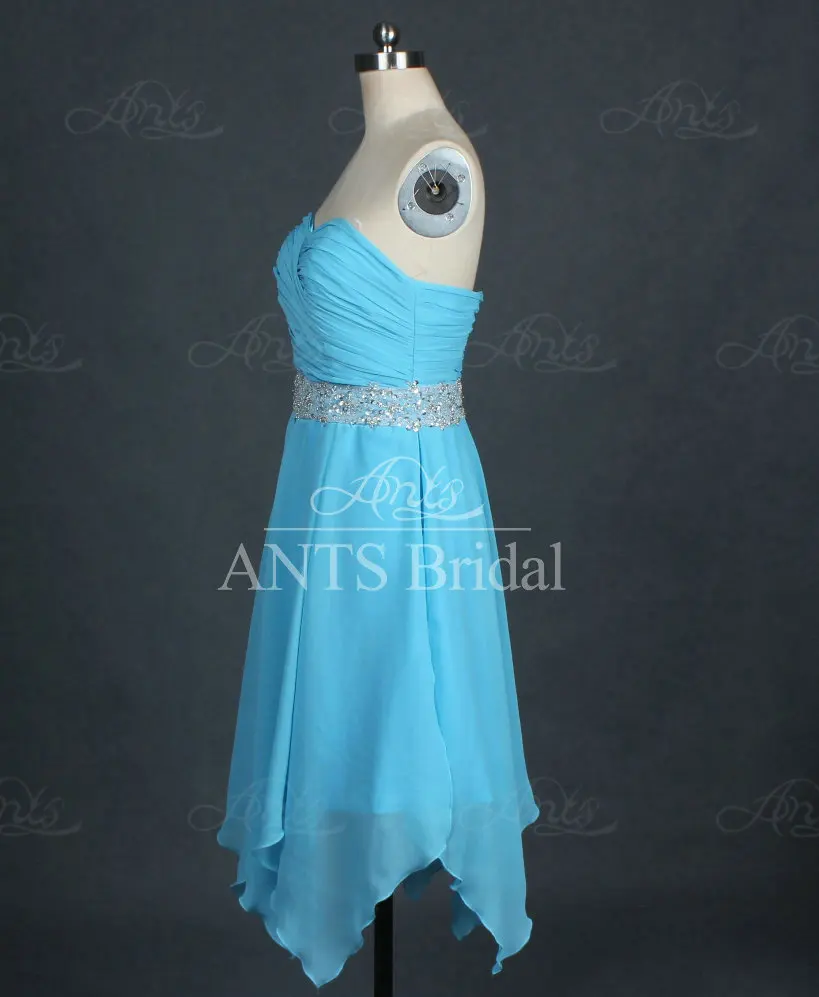 Re363 off-плечи милая-образным бисером пояса шифон короткие голубые выпускные платья