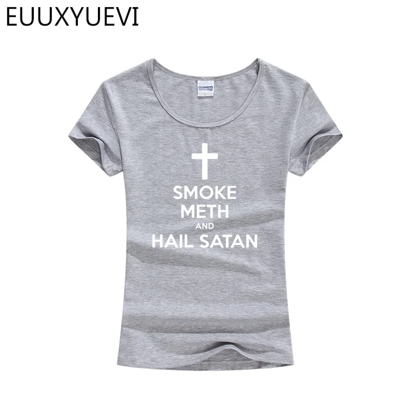 Женская новая летняя стильная модная футболка с надписью Hail satan Повседневная