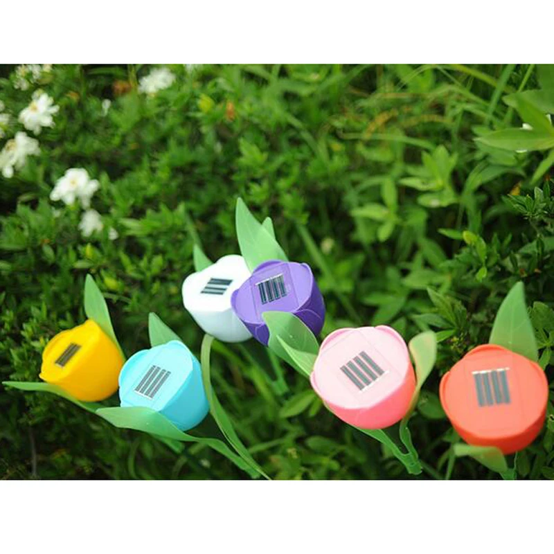 Абсолютно Новый Тюльпан пластиковый цветок на солнечной батарее