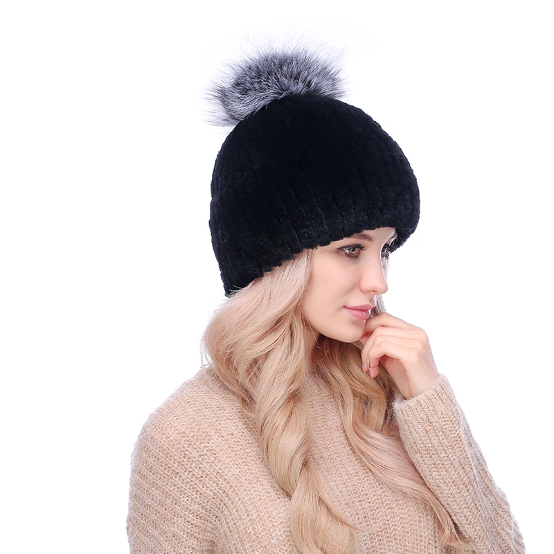 Для женщин зимние Натуральный мех Шапки реального кролика рекс Мех животных