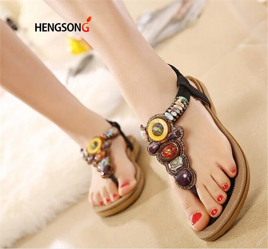Летние женские босоножки в богемном стиле пляжная обувь Мягкие Шлепанцы Женская