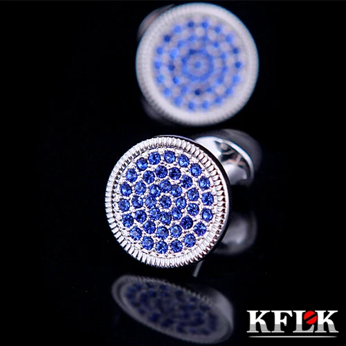 

KFLK Luxury 2020 NEW shirt cufflink for men gift Brand cuff button Blue Crystal cuff link High Quality abotoadura Jewelry