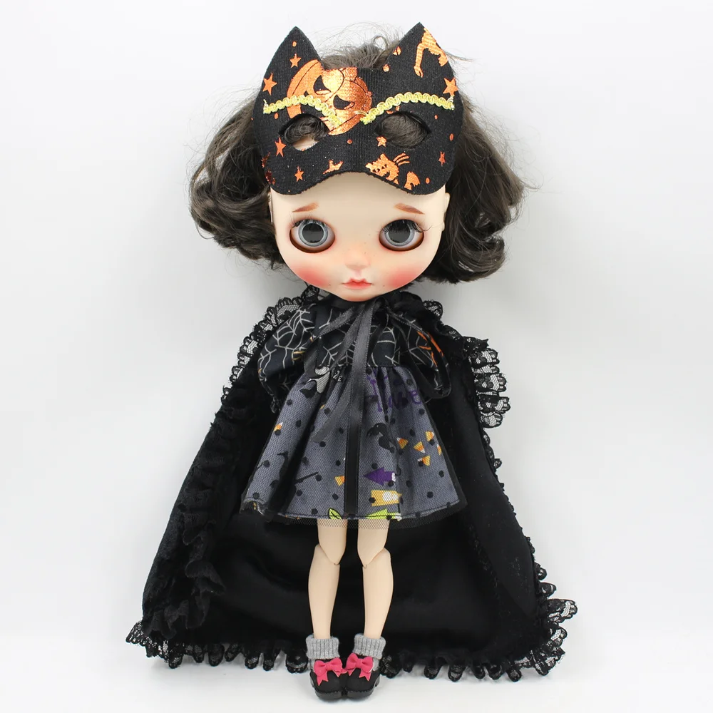 Blyth 1/6 кукла Хэллоуин Черный наряд плащ и маска ледяной Licca