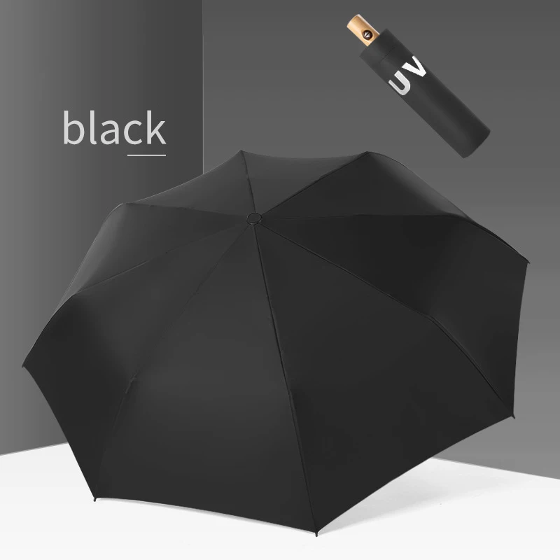 Black Только Jime трехскладной автоматический зонт с деревянной ручкой солнцезащитный зонт высокое качество маленький свежий студенческий зонт - Цвет: Black