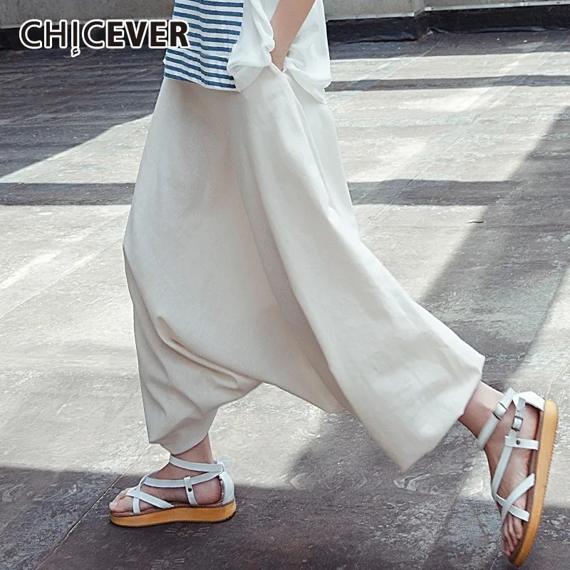 CHICEVER Летние повседневные однотонные женские брюки с эластичной резинкой на